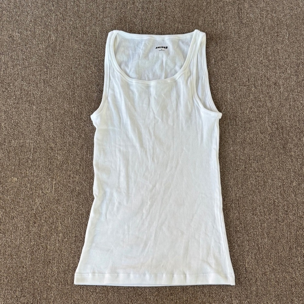 SKIMS Mens Cotton Rib Tank Marble White Scoop Neck Undershirt TP-TNK-5788M M